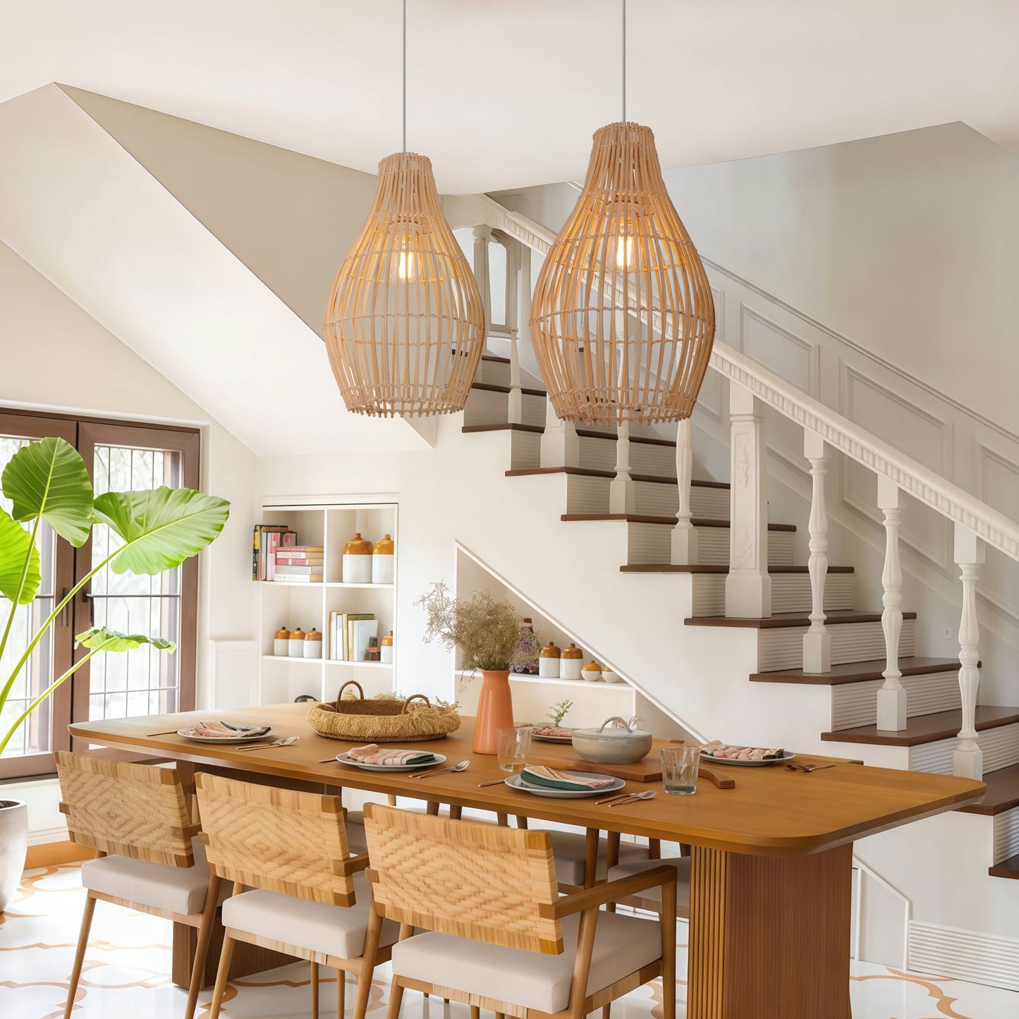 Lightsin Natural Rattan and Bamboo Pendant Light with Iron Frame Lightsin UK 