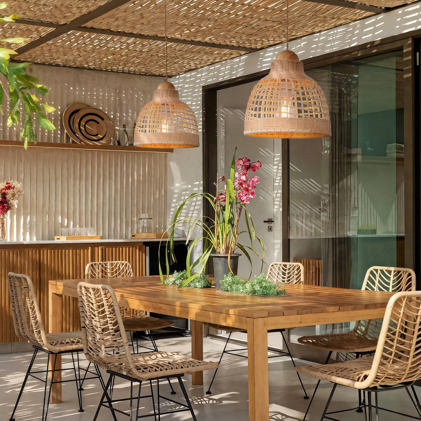 Lightsin Elegant Vintage Woven Rattan Minimalist Pendant Light Lightsin UK 27cm Dia 2 Unit 