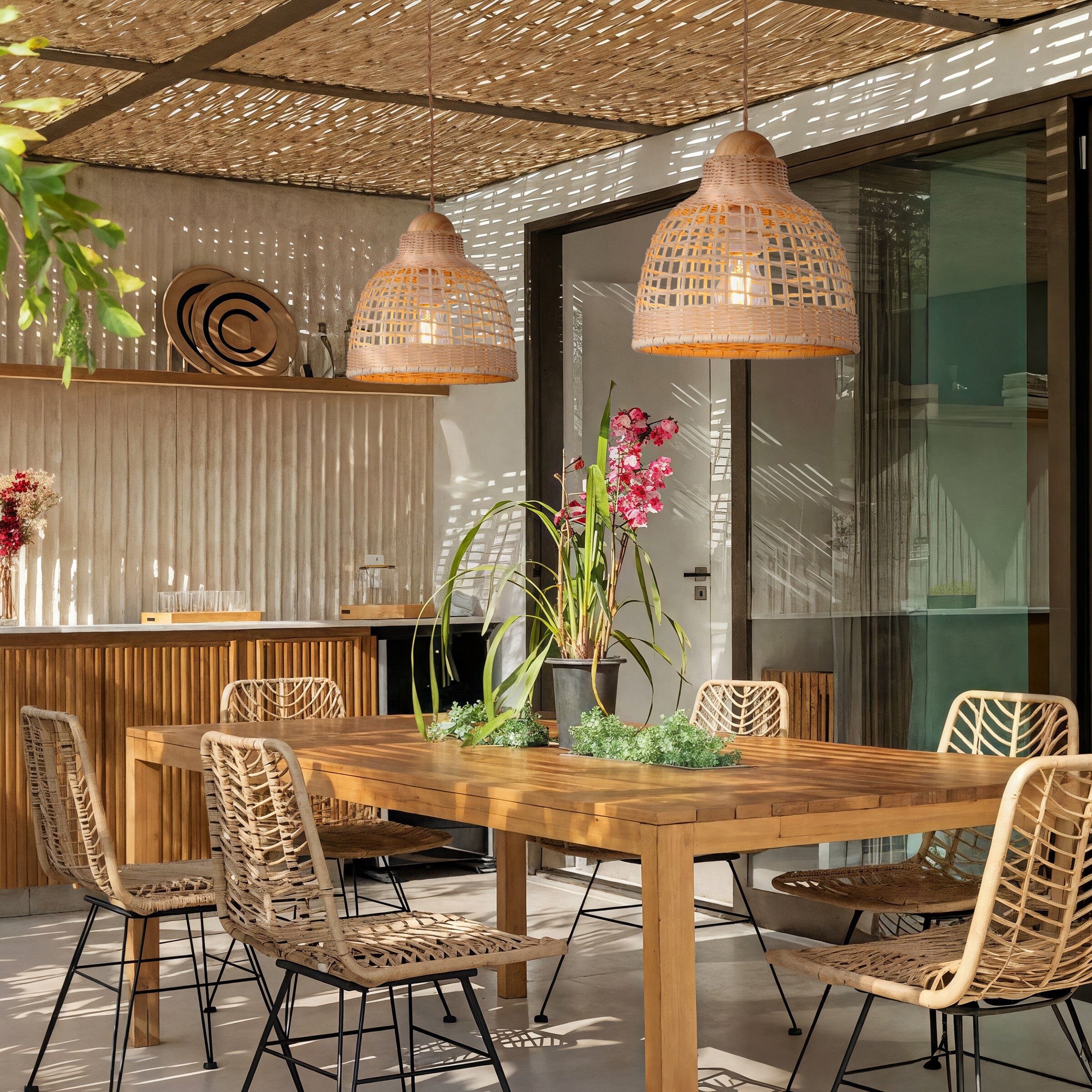 Lightsin Elegant Vintage Woven Rattan Minimalist Pendant Light Lightsin UK 27cm Dia 2 Unit 