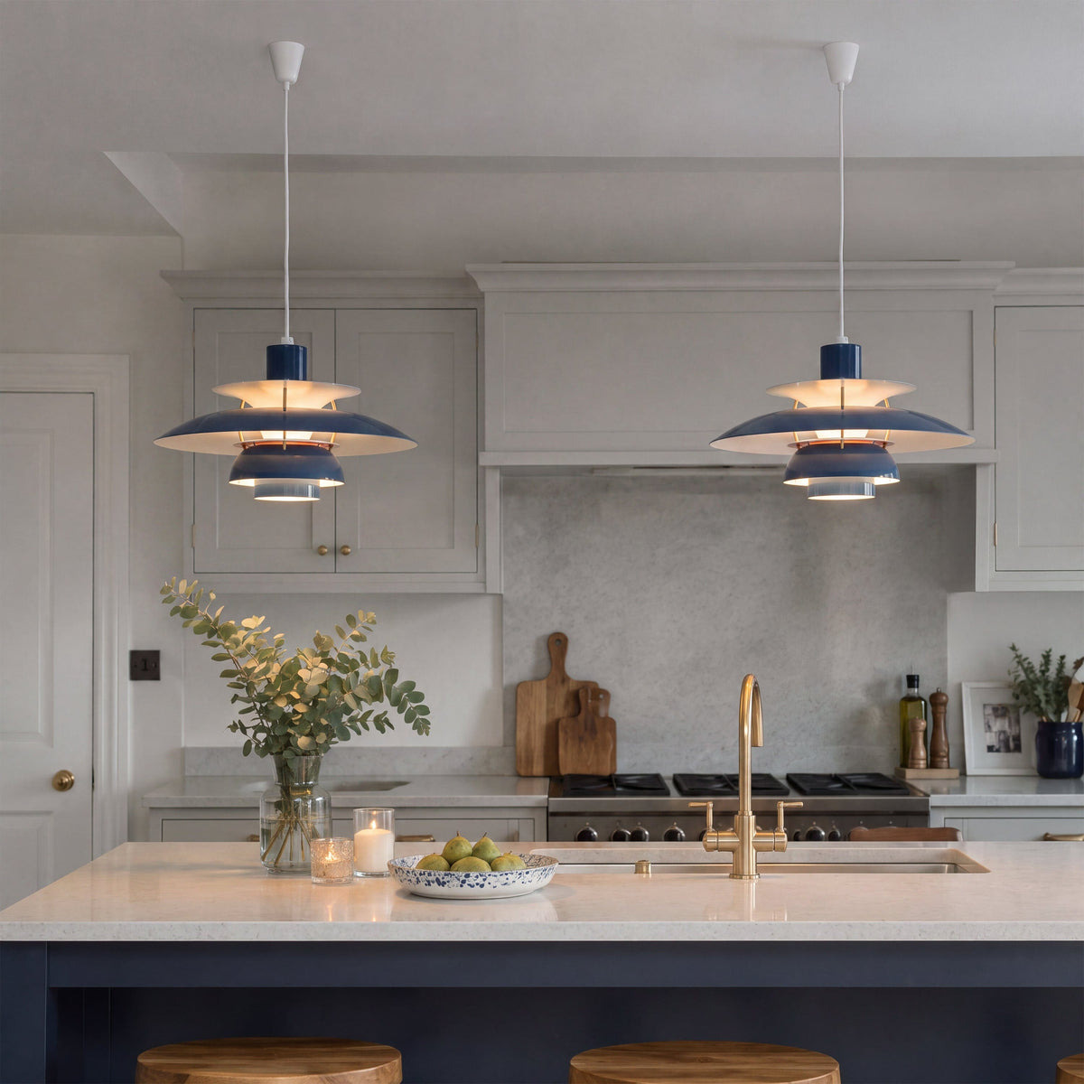 blue layered minimalist pendant light shown as a clean product view