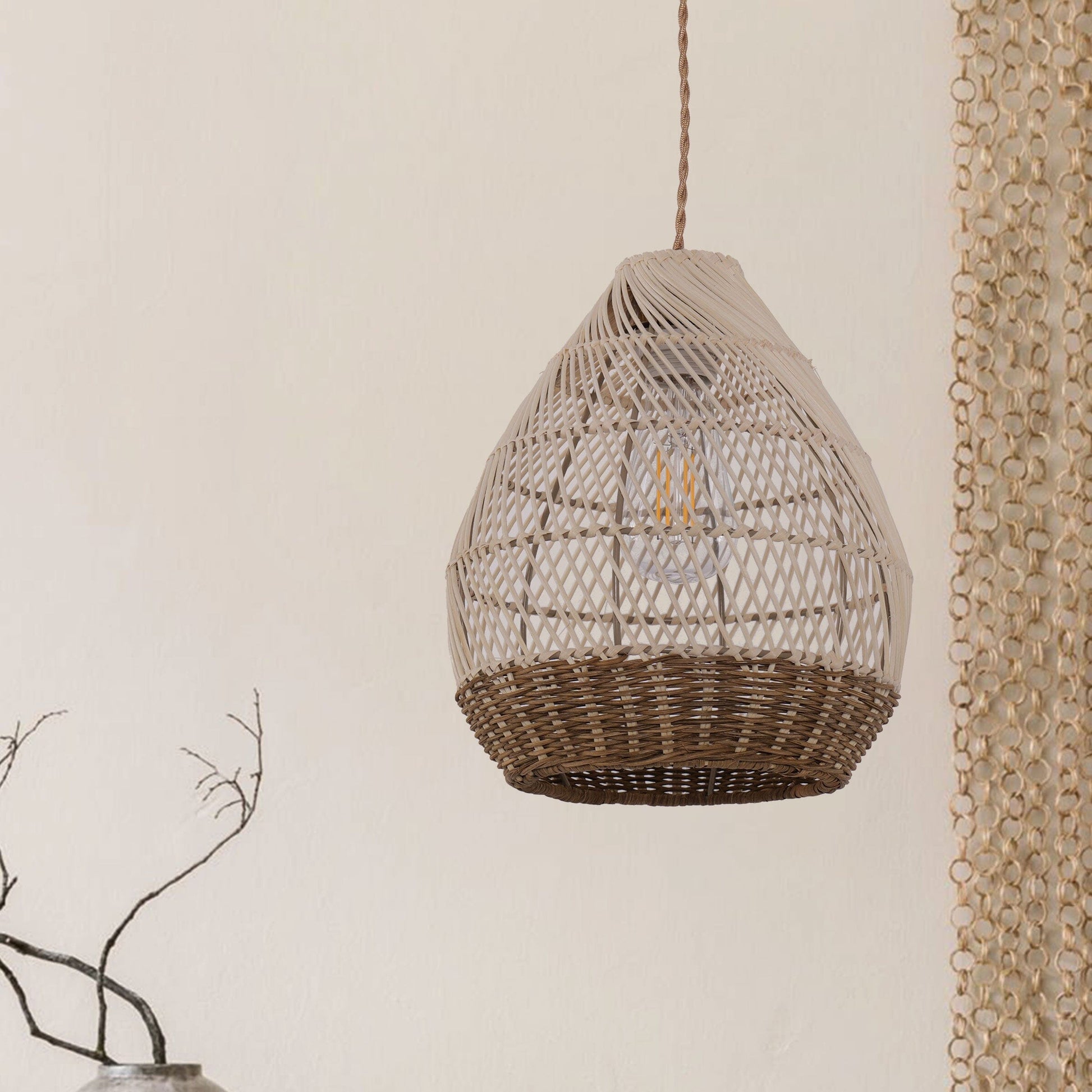 Living Nest UK Handwoven Boho Teardrop Design Rattan Iron Pendant Light Living Nest UK In Stock