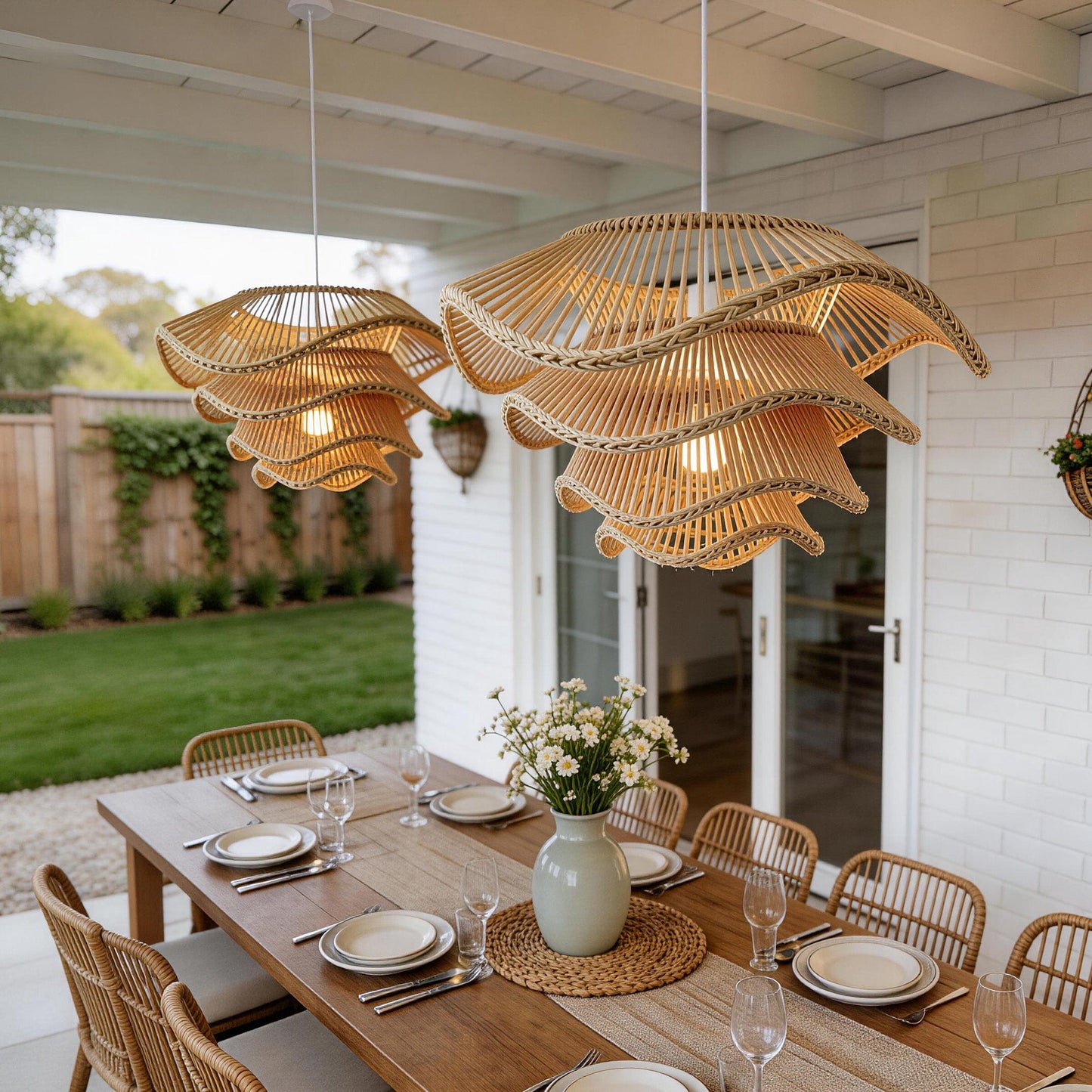 Lightsin Multi-tiered rattan pendant lamp Lightsin UK 2 Units 