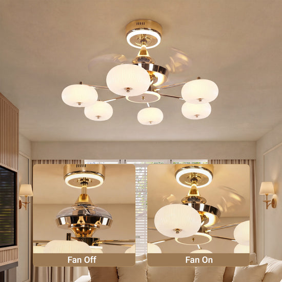 Ceiling Fan Light with 6-Speed Control in Copper and Acrylic