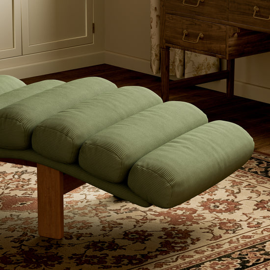 Modern Ergonomic Corduroy Chaise Lounge with Natural Wooden Frame