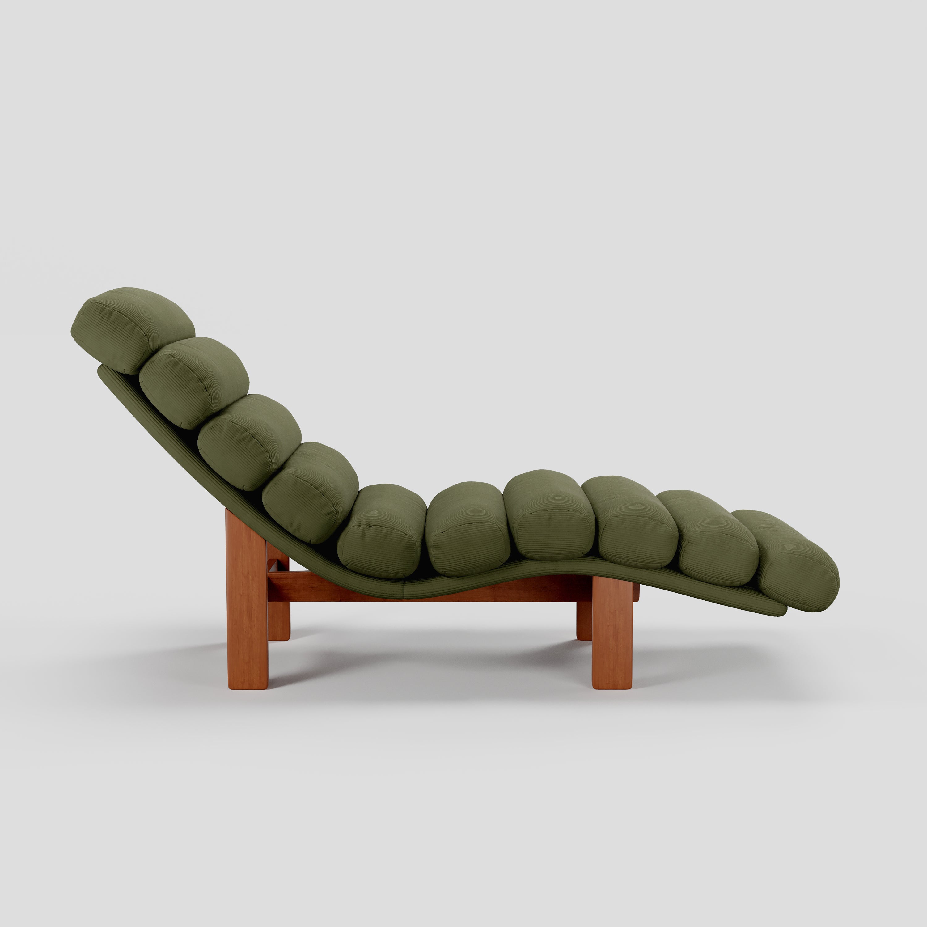 Modern Ergonomic Corduroy Chaise Lounge with Natural Wooden Frame