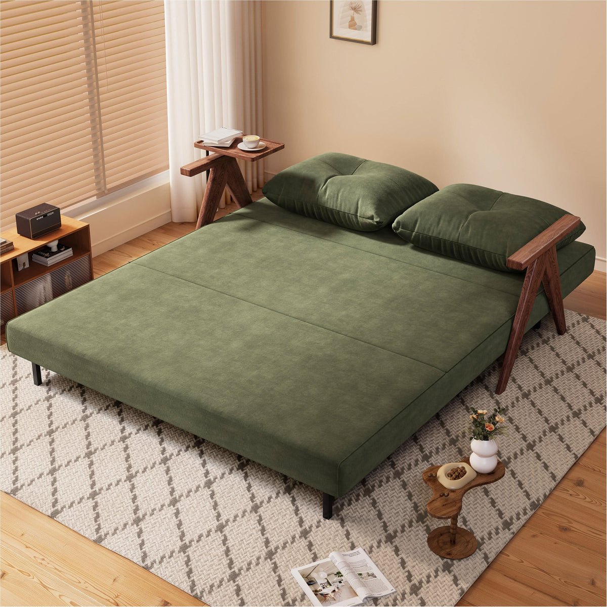 Cottonfy Foldable Matte Fabric Solid Wood 3 Mode Sofa Bed Cottonfy UK Green 190CM Sofa Bed