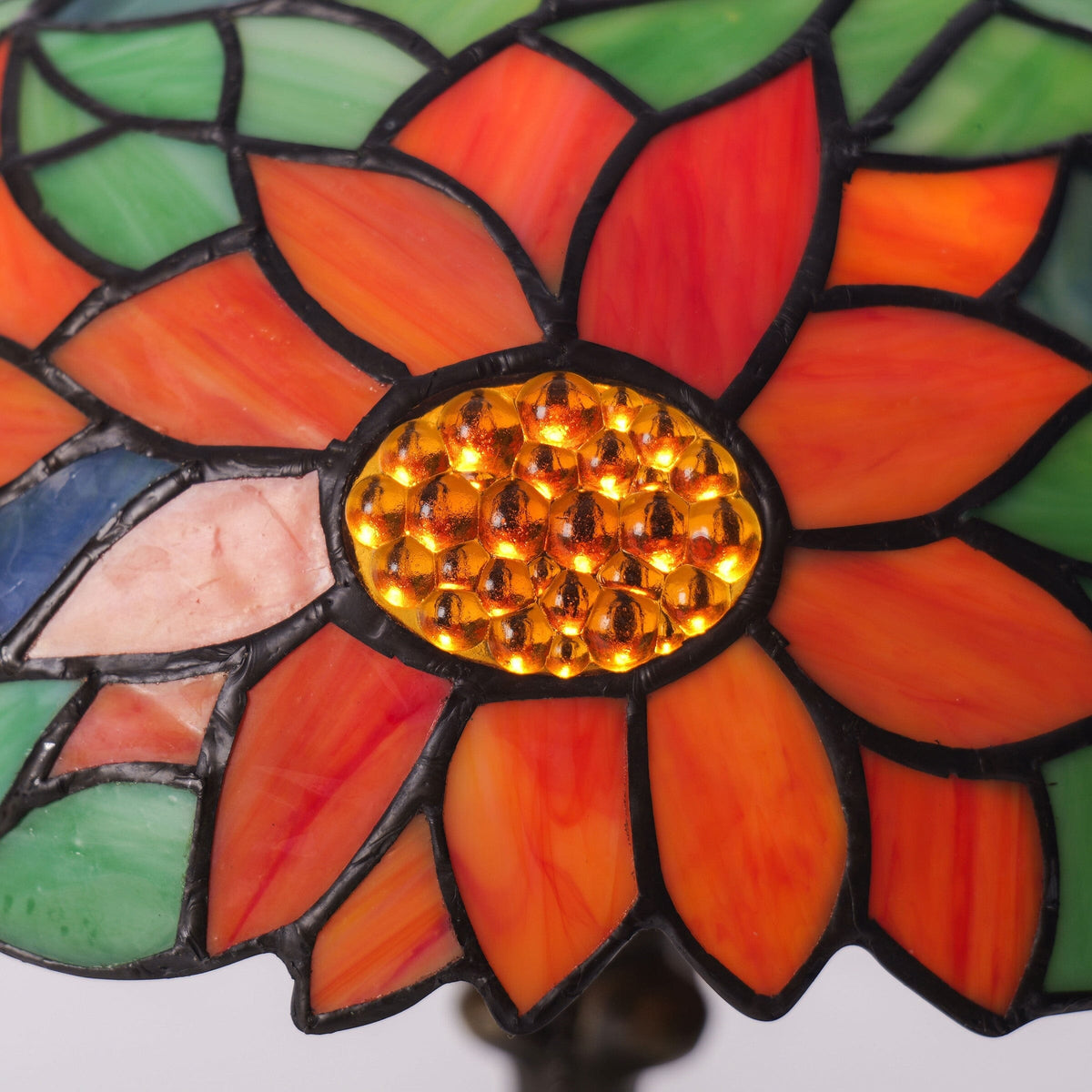 Living Nest UK Tiffany Table Lamp | Handcrafted Stained Glass Floral Petals Series Green and Blue Living Nest UK