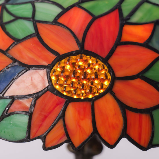 Living Nest UK Tiffany Table Lamp | Handcrafted Stained Glass Floral Petals Series Green and Blue Living Nest UK