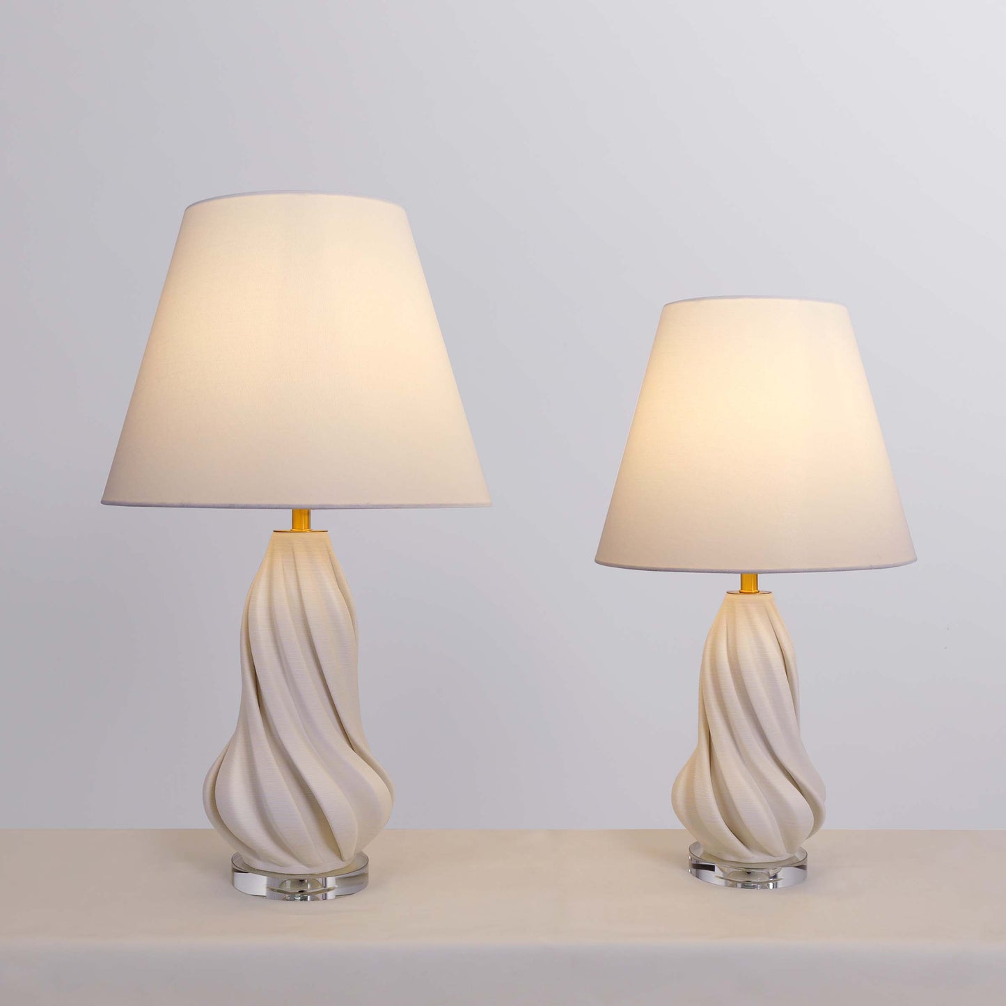 3D Pure White Ceramic Spiral Vase Table Lamp with Fabric Shade