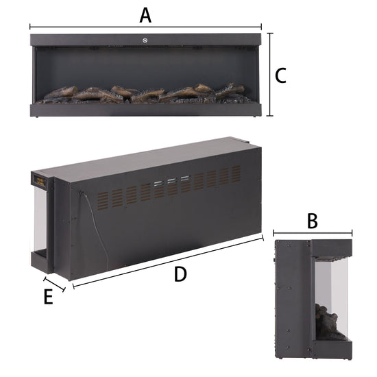42/48/56/72inch 3-Sided Black/White Electric Fireplace with Remote Control, WiFi Function, Adjustable LED Flames and Heating Modes