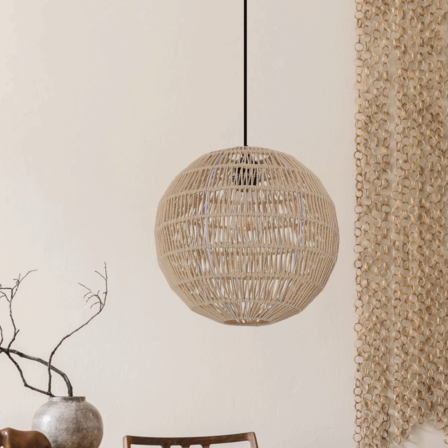 Living Nest UK Handwoven Cotton Rope and Iron Round Pendant Light for Cozy Spaces Living Nest UK