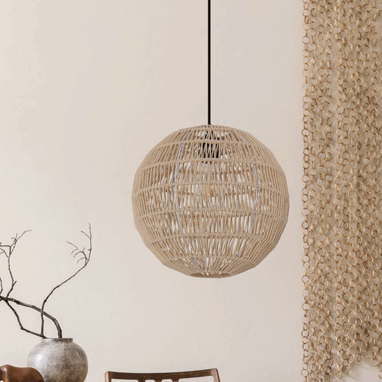 Living Nest UK Handwoven Cotton Rope and Iron Round Pendant Light for Cozy Spaces Living Nest UK