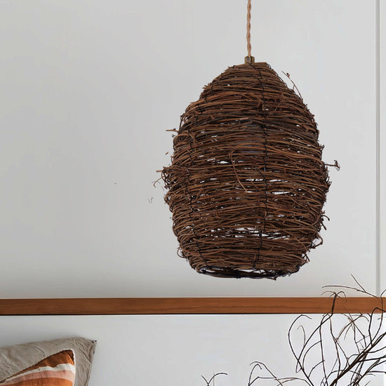 Living Nest UK Handcrafted Rustic Woven Rattan and Iron Pendant Light Living Nest UK In Stock