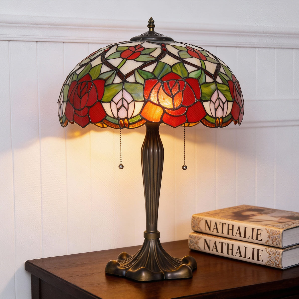 Living Nest UK Tiffany Table Lamp | Handcrafted Stained Glass Rose Series Living Nest UK