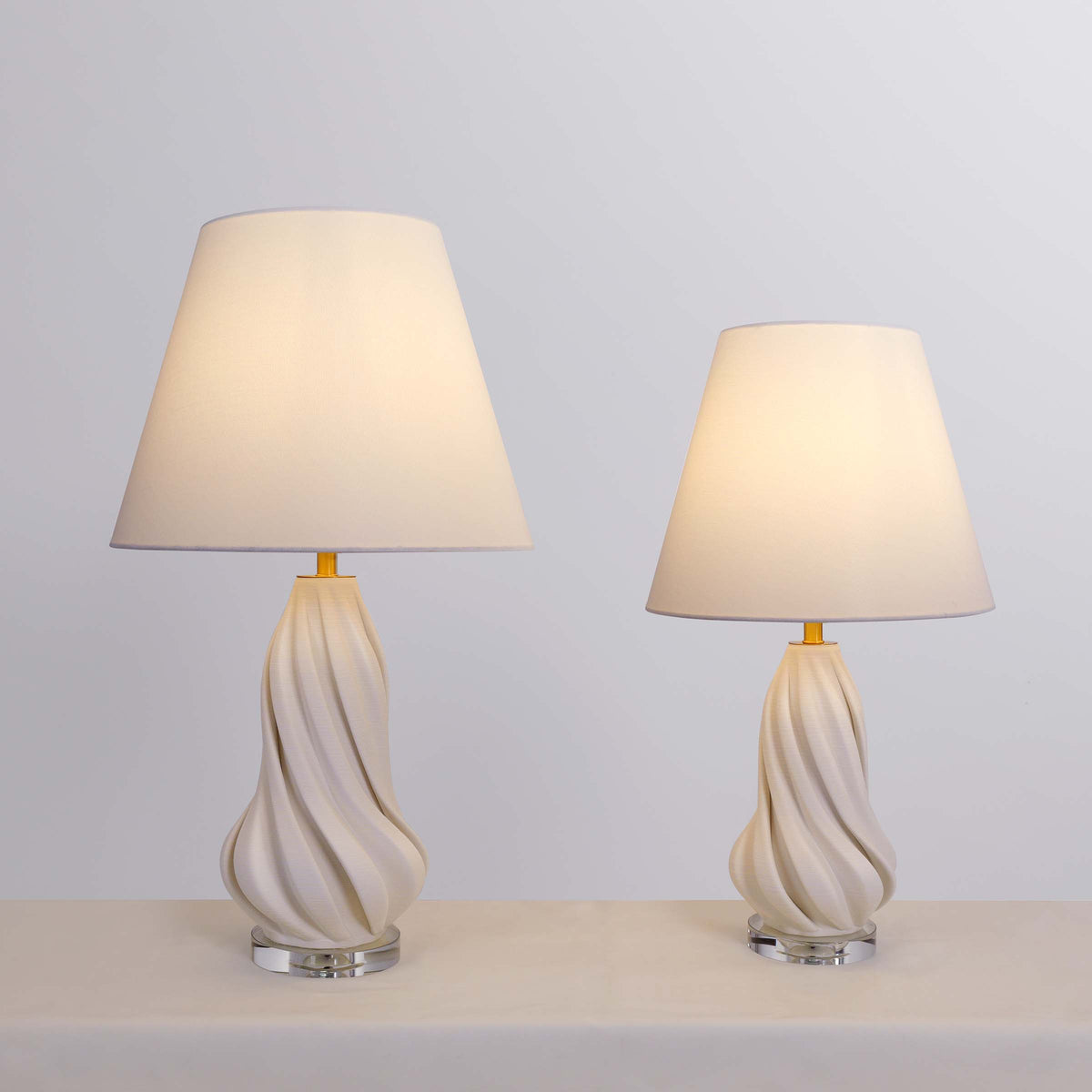 Lightsin 3D Pure White Ceramic Spiral Vase Table Lamp with Fabric Shade Lightsin UK