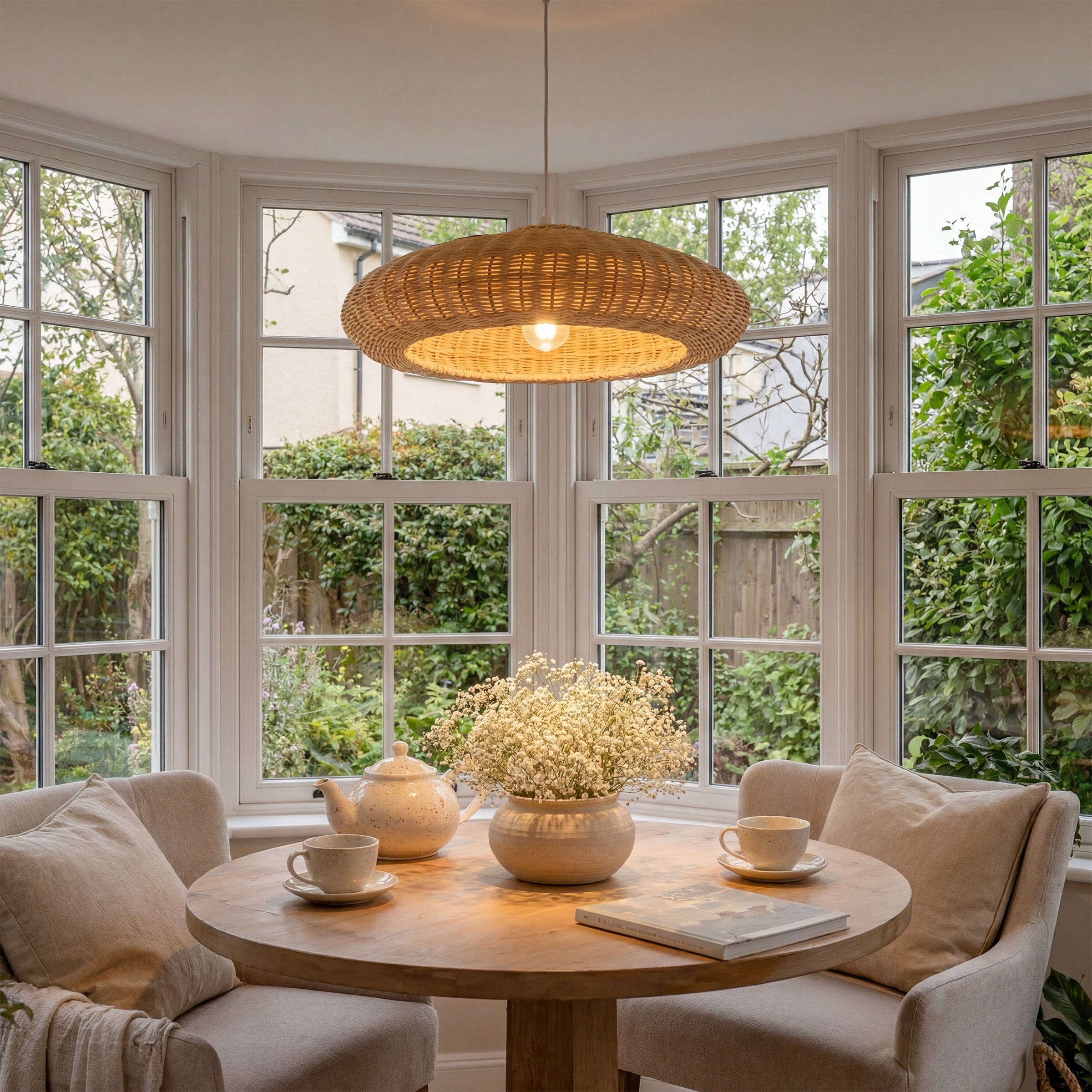 Lightsin Japanese Shell-Inspired Rattan Pendant Light Natural Serenity Lightsin UK 