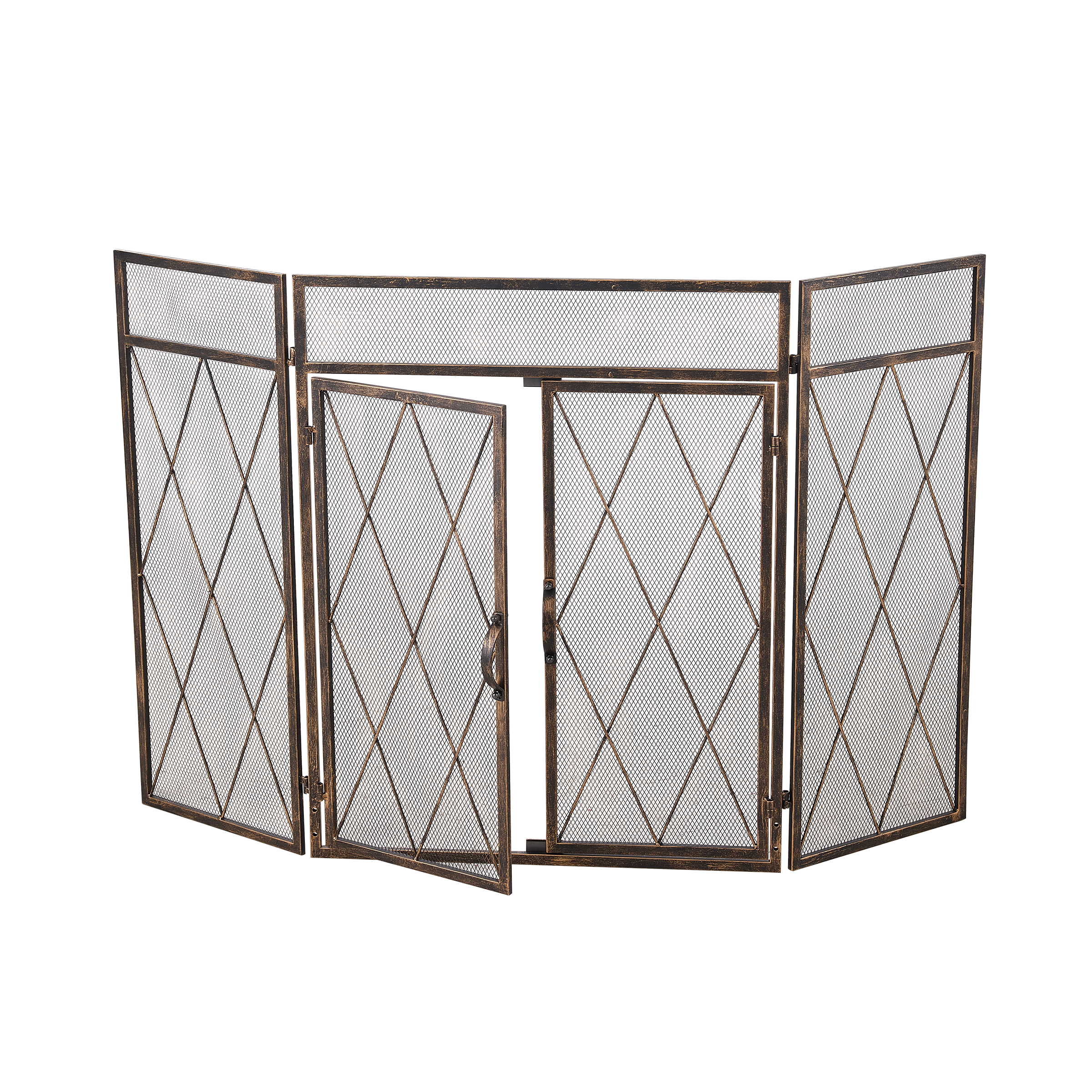 Triple-Fold Iron Fireplace Screen Antique Copper Powder Coated – 127x13x81cm