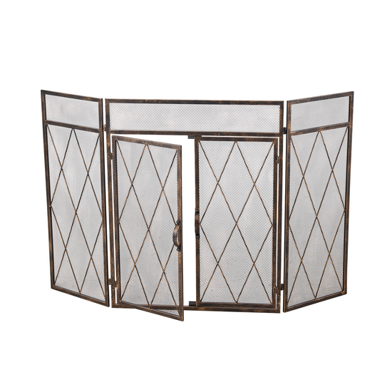 Triple-Fold Iron Fireplace Screen Antique Copper Powder Coated – 127x13x81cm