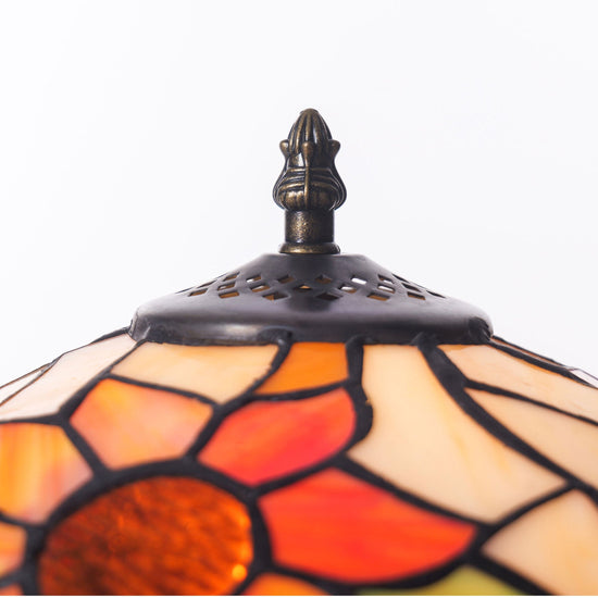 Living Nest UK Tiffany Table Lamp | Handcrafted Stained Glass Floral Petals Series White and Green Living Nest UK