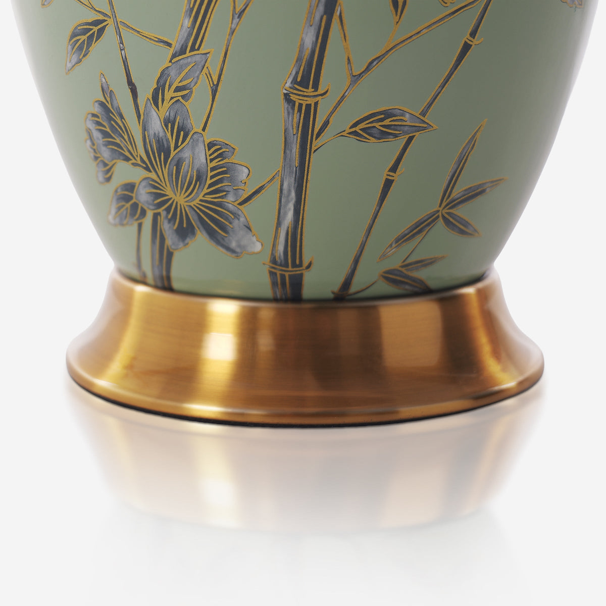 Green Bamboo & Bird Ceramic Table Lamp with Seamless Dimming