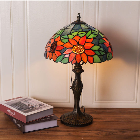 Living Nest UK Tiffany Table Lamp | Handcrafted Stained Glass Floral Petals Series Green and Blue Living Nest UK