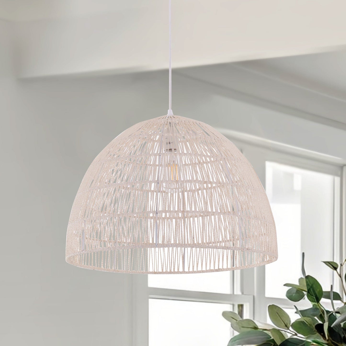 Living Nest UK Handwoven Paper Rope Dome Pendant Light with Iron Frame Living Nest UK In Stock