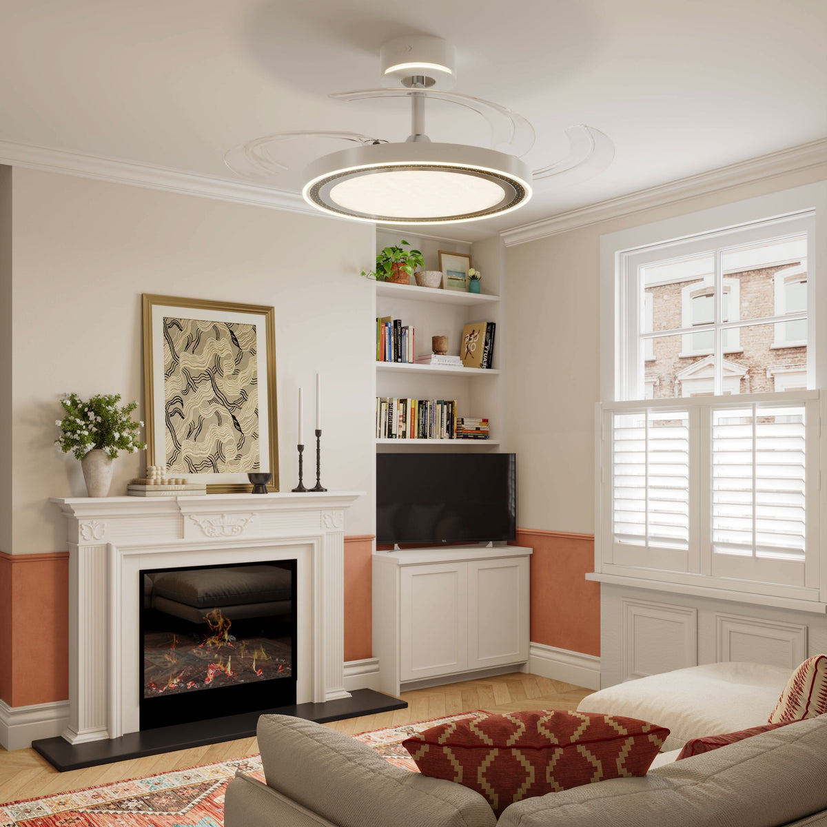48 inch reversible ceiling fan with LED light with a compact motor and blade detail