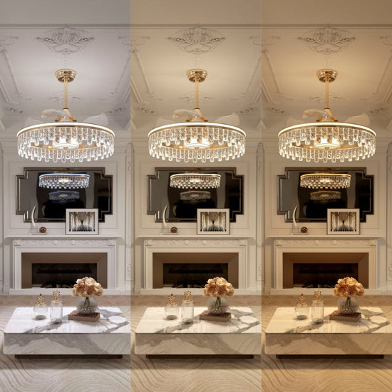 Gold crystal ceiling fan light remote and product accessory view