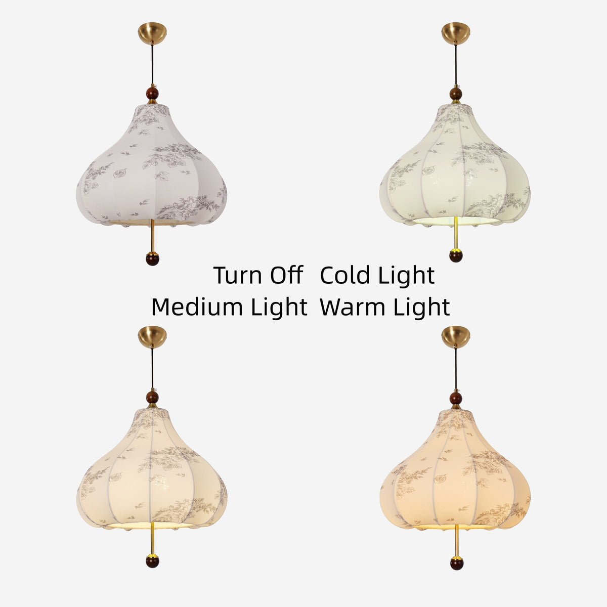 yellow floral fabric pendant light in a warm living room