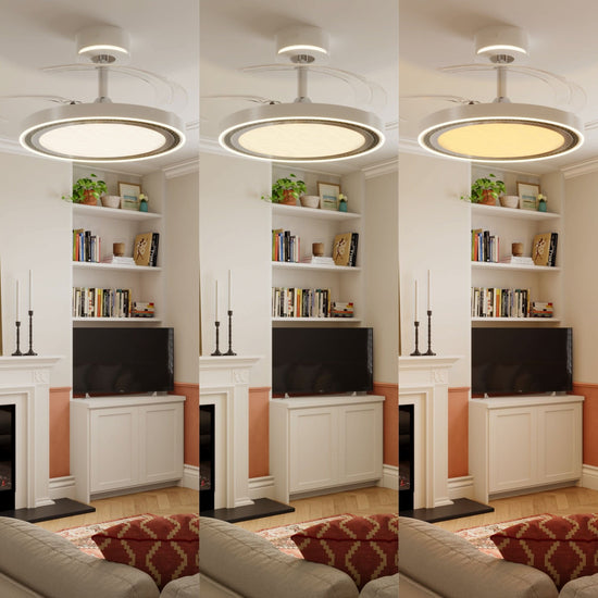 48 inch reversible ceiling fan with LED light with dimensions shown for installation