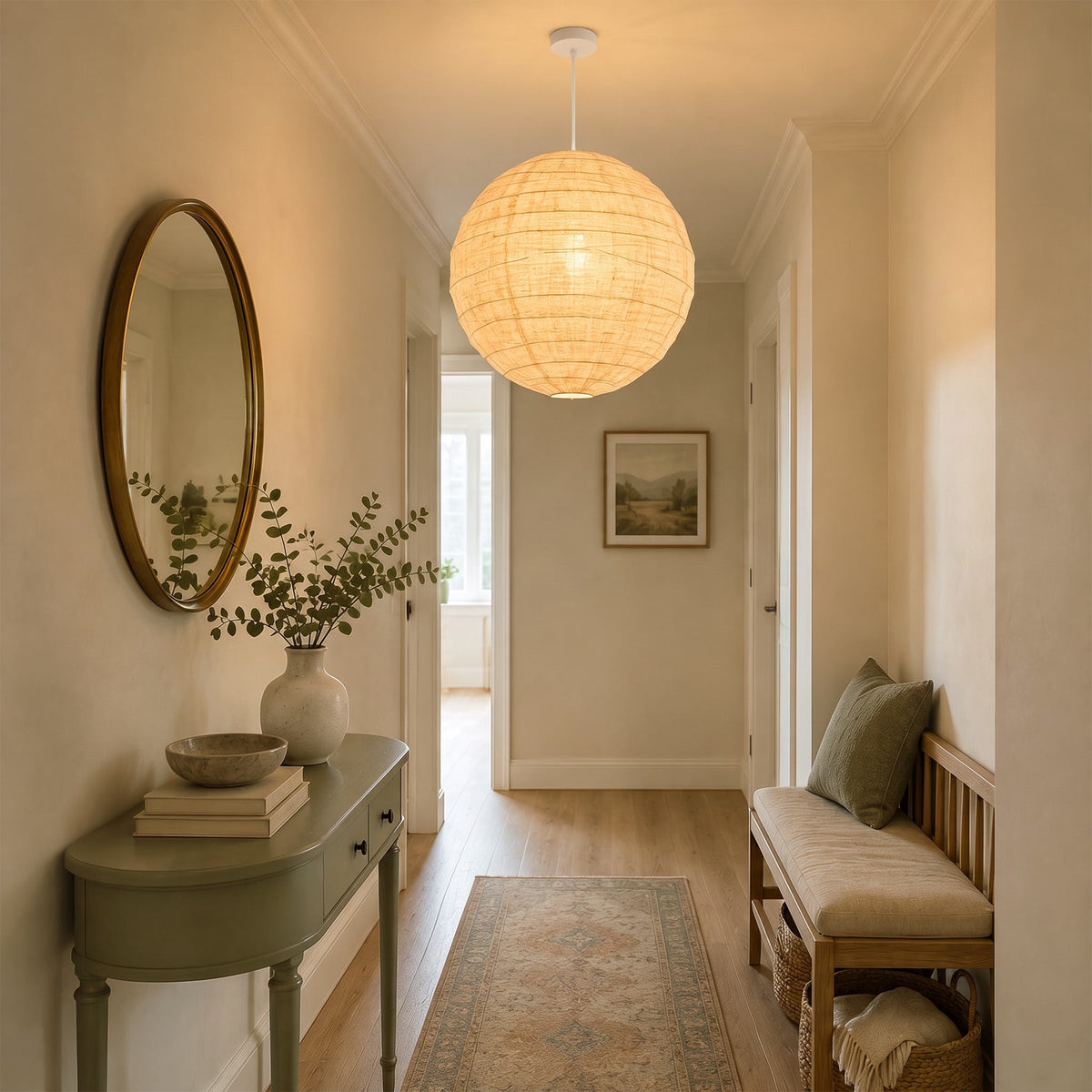 Wabi-Sabi Linen Spherical Pendant Light for Bedroom, Dining Room & Boho Interiors