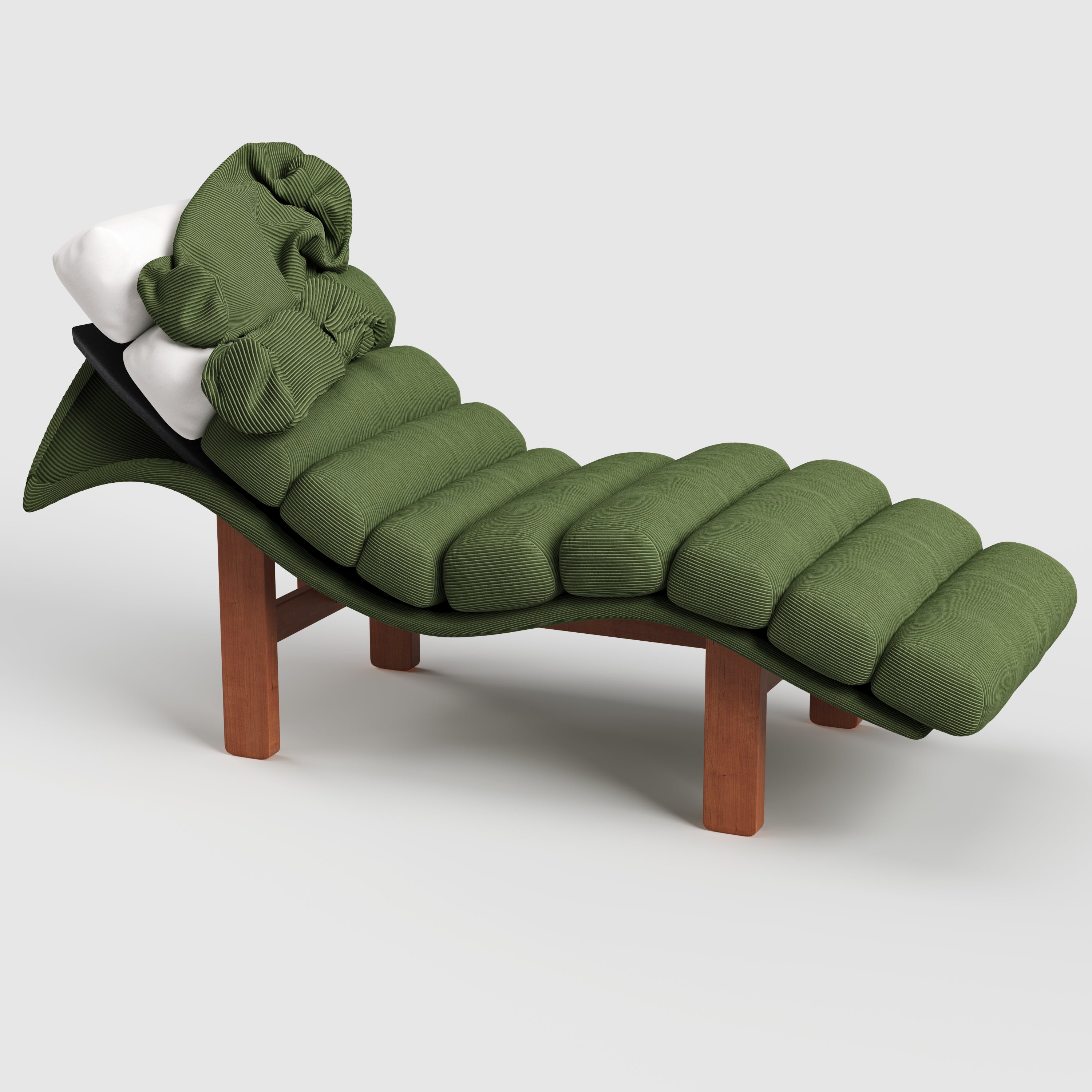 Modern Ergonomic Corduroy Chaise Lounge with Natural Wooden Frame