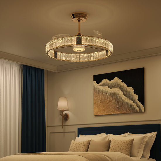 60cm gold ceiling fan with LED light and crystal accents for dining rooms