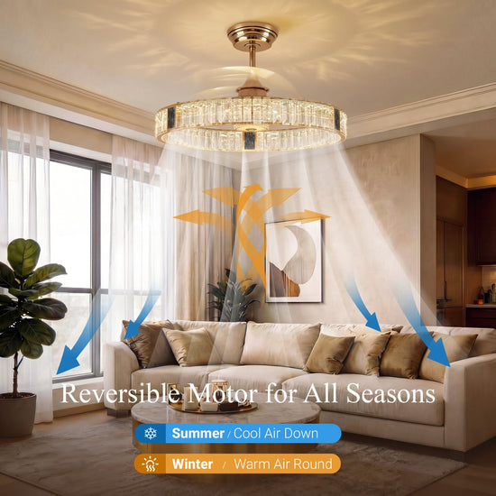 Lightsin 60cm Gold Crystal Ceiling Fan with LED Light, Remote Control & 6 Speeds Lightsin UK