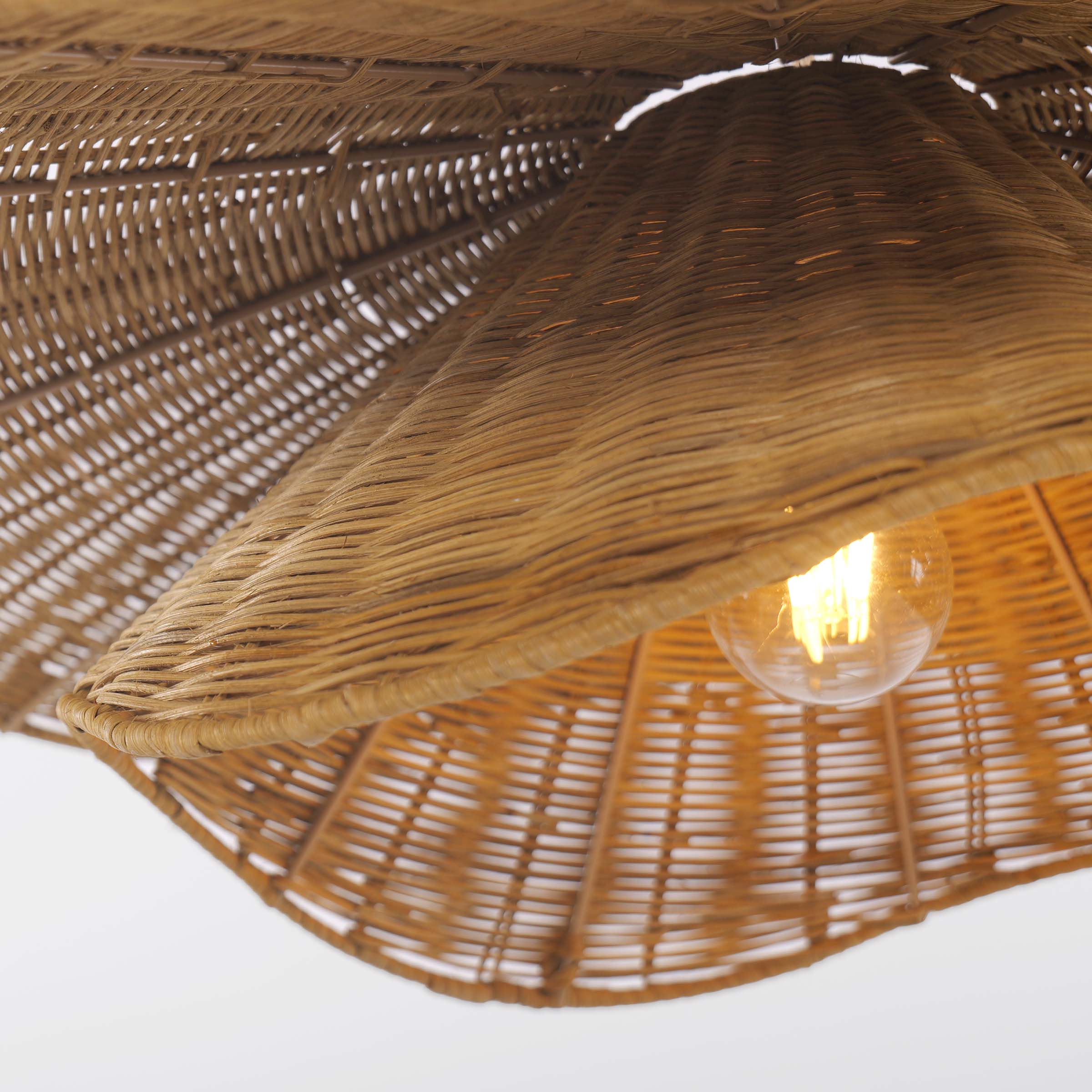 Woven Rattan and Iron Pendant Light – Organic Ceiling Pendant Light for Dining Room, Living Room, and Modern Rustic Interiors