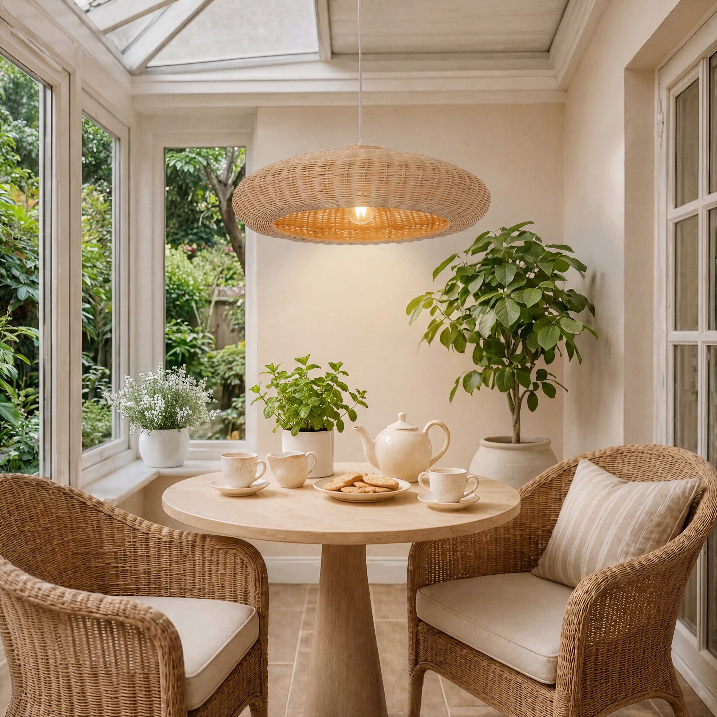 Lightsin Japanese Shell-Inspired Rattan Pendant Light Natural Serenity Lightsin UK 