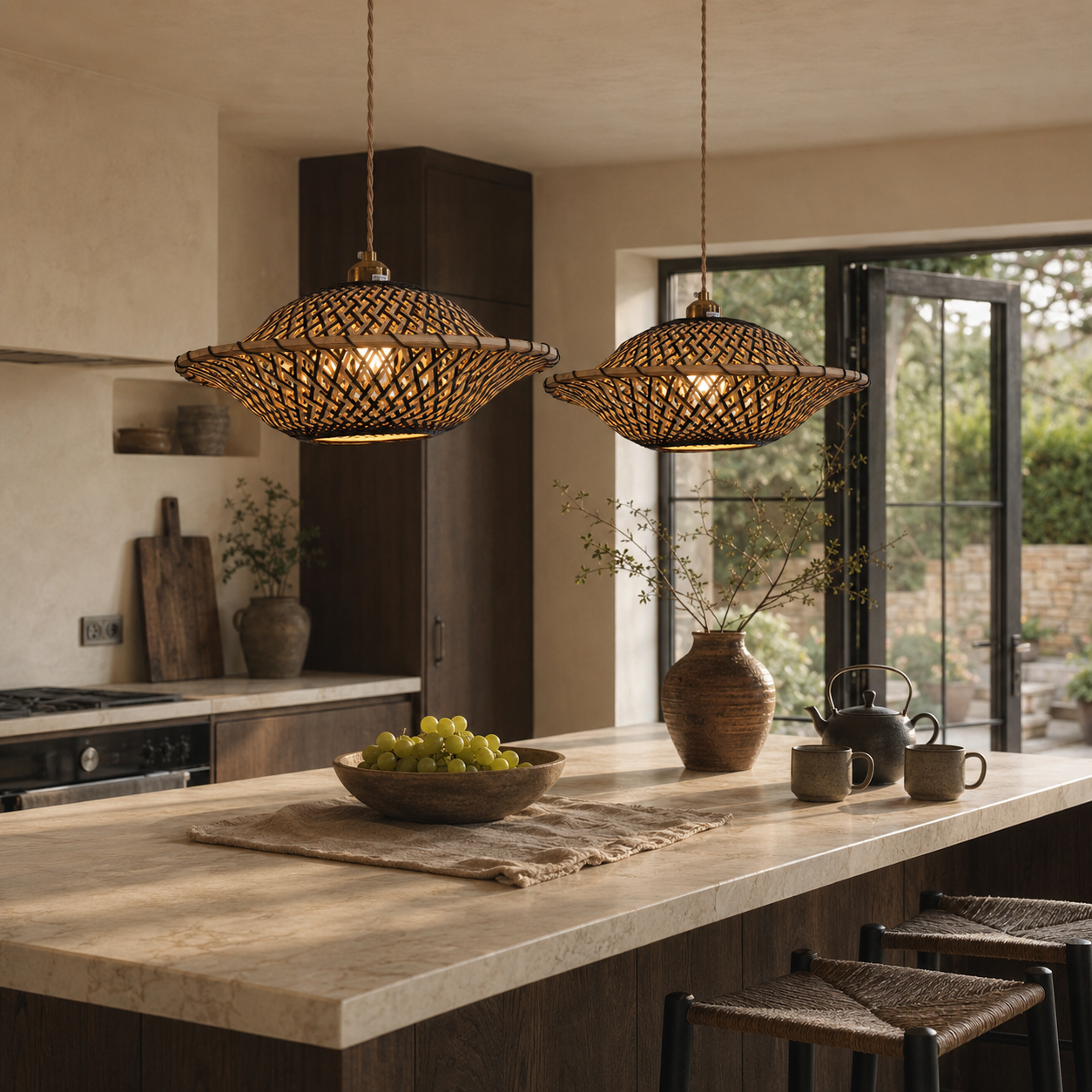 Handcrafted Elegant Natural Black Bamboo Pendant Light