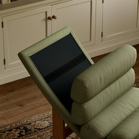 Modern Ergonomic Corduroy Chaise Lounge with Natural Wooden Frame