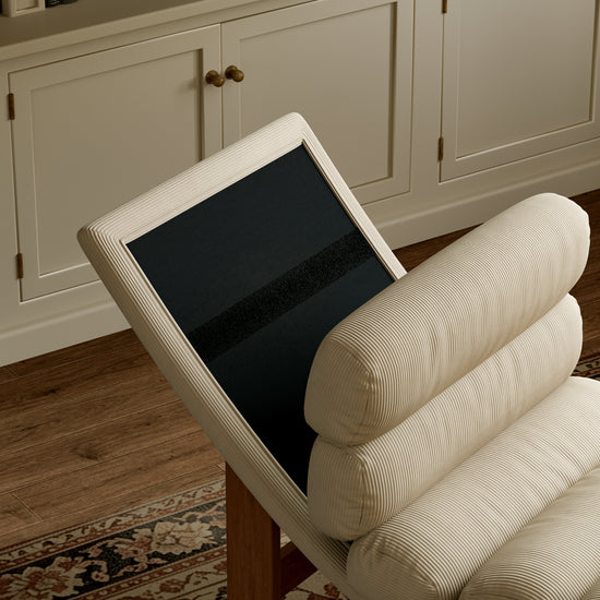 Modern Ergonomic Corduroy Chaise Lounge with Natural Wooden Frame