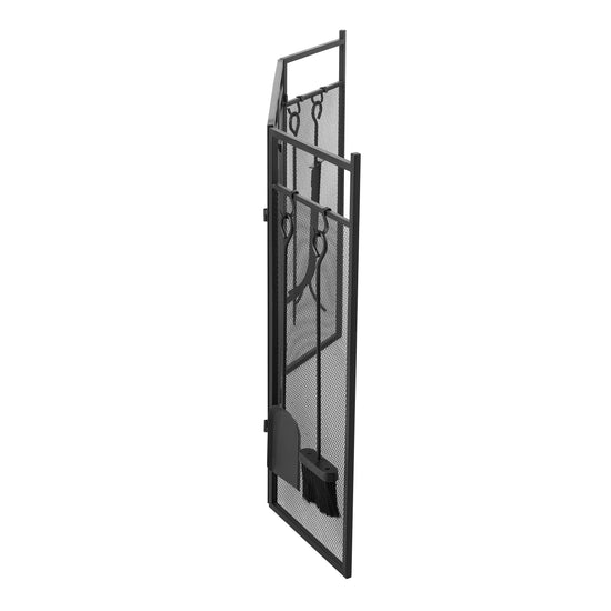 Iron Fireplace Screen with 4-Piece Tool Set Black Powder Coated – 122x1.3x80cm