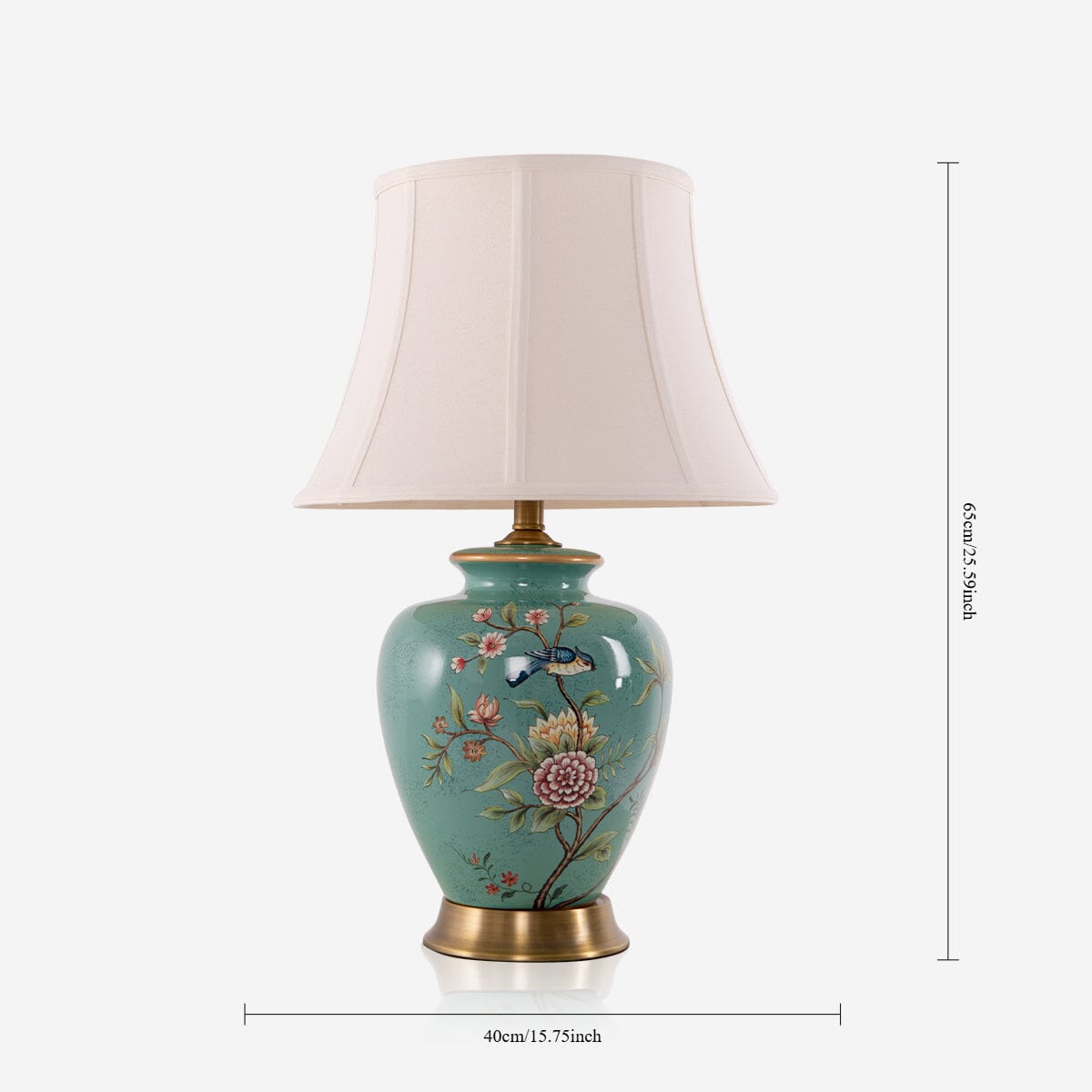 Vintage Green Floral Ceramic Table Lamp with Fabric Shade Living Nest UK