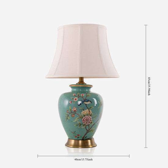 Vintage Green Floral Ceramic Table Lamp with Fabric Shade Living Nest UK