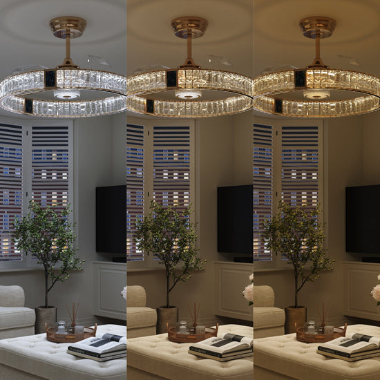 60cm gold crystal ceiling fan light with reversible airflow and 6 speeds