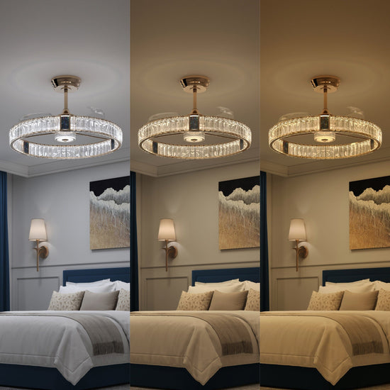 Reversible gold ceiling fan with LED light for summer and winter airflow