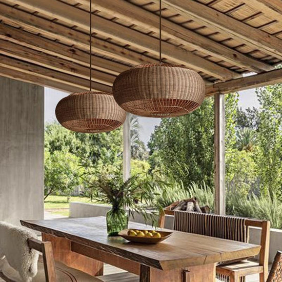 Lightsin Handcrafted Rattan Pendant Light in Flat Round Basket Shape Lightsin UK 60cm Dia×33cm 2 Units
