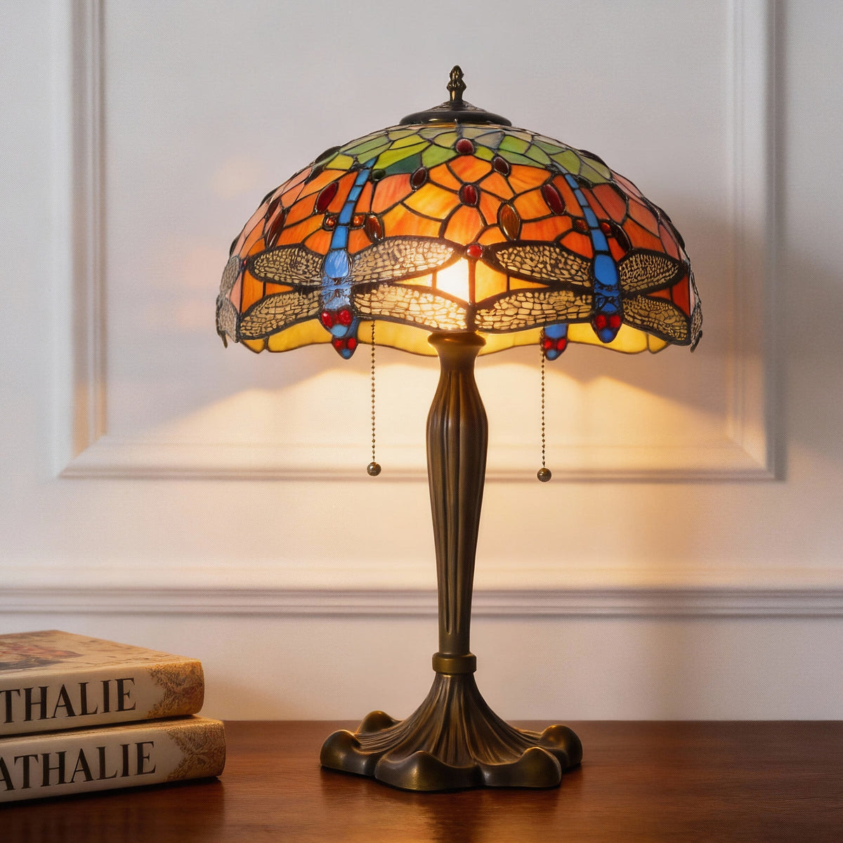 Living Nest UK Tiffany Table Lamp | Handcrafted Stained Glass Dragonfly Series Blue Dragonfly Living Nest UK