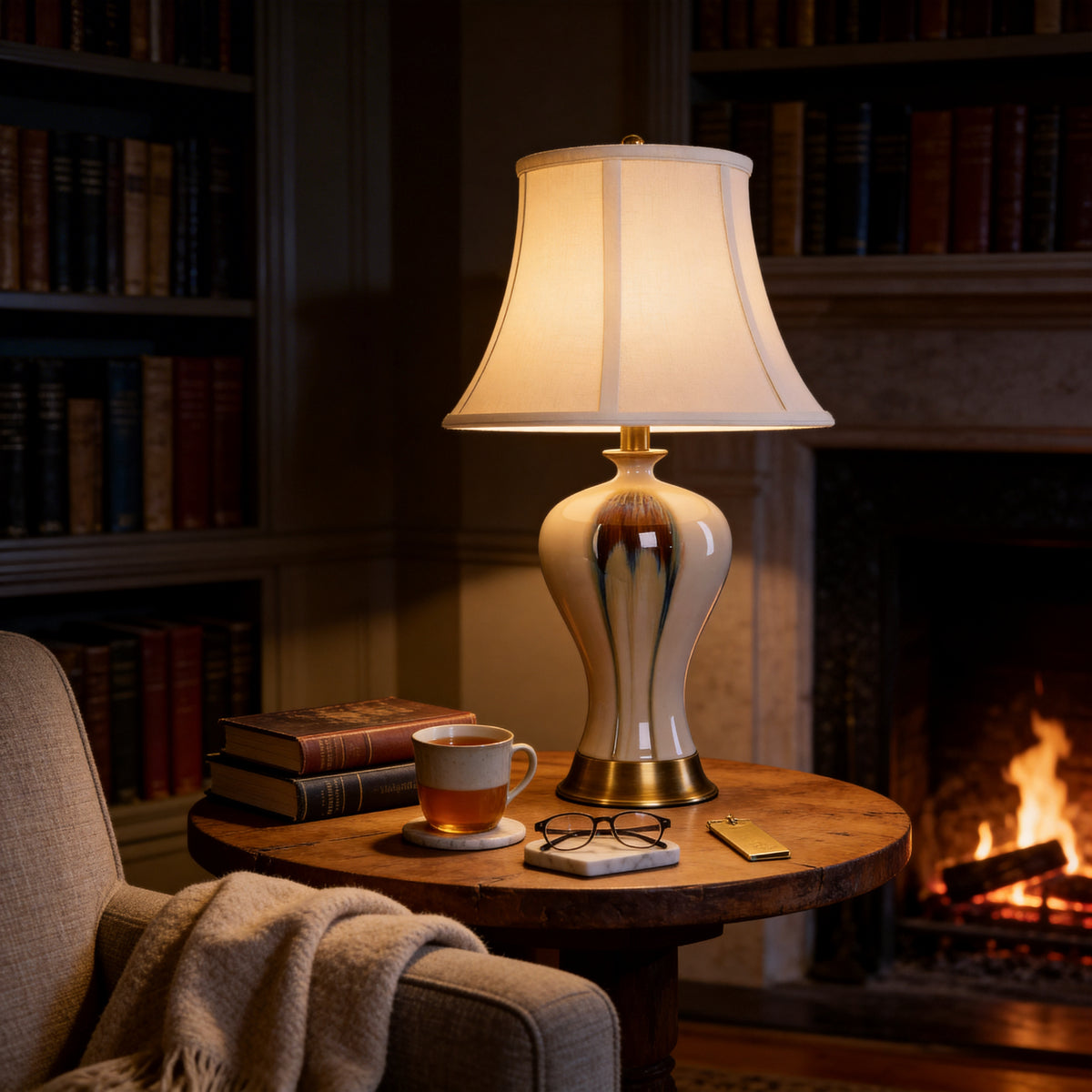 Hand-Glazed ‘Earth & Gold’ Ceramic Table Lamp - A Unique Artisan Masterpiece