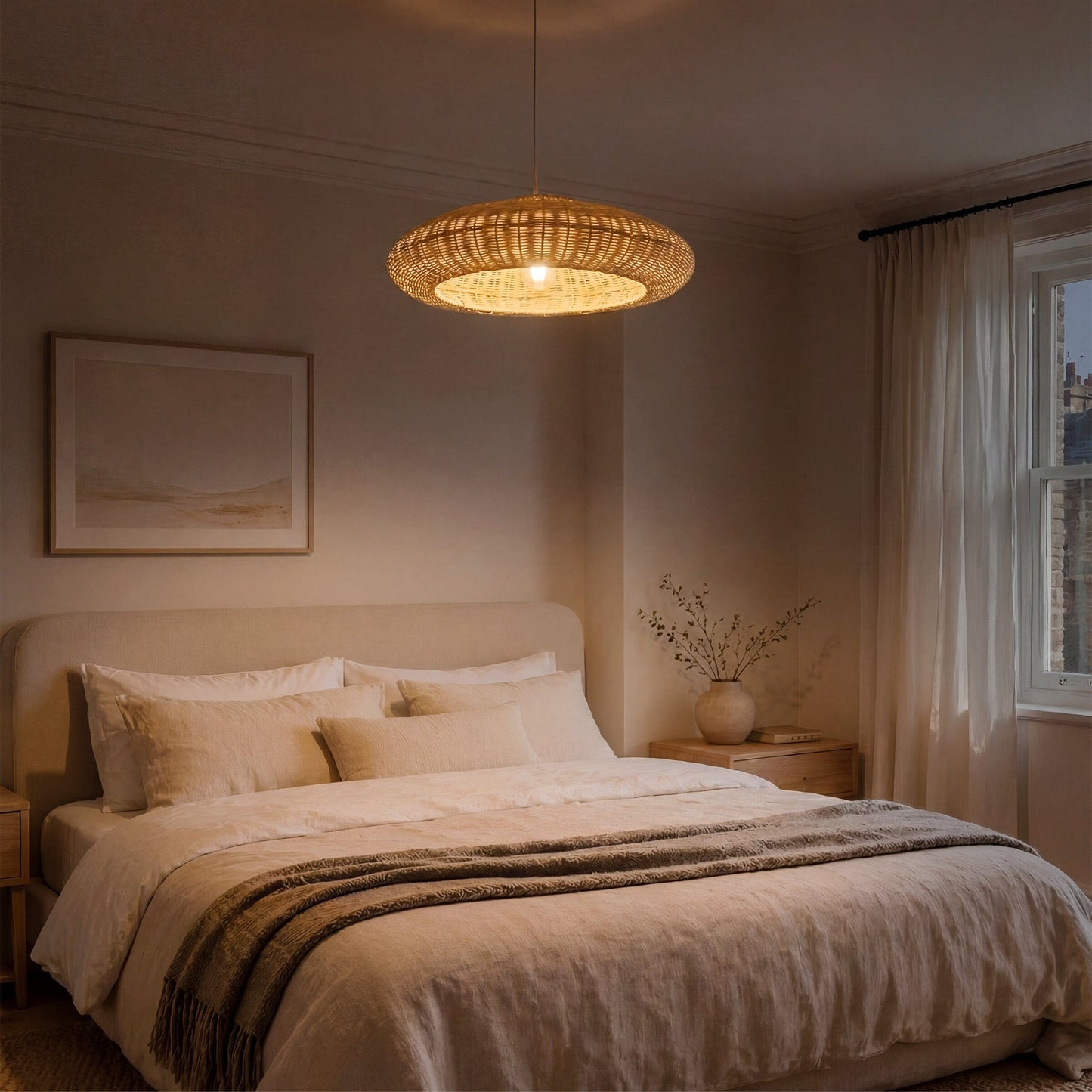 Lightsin Japanese Shell-Inspired Rattan Pendant Light Natural Serenity Lightsin UK 
