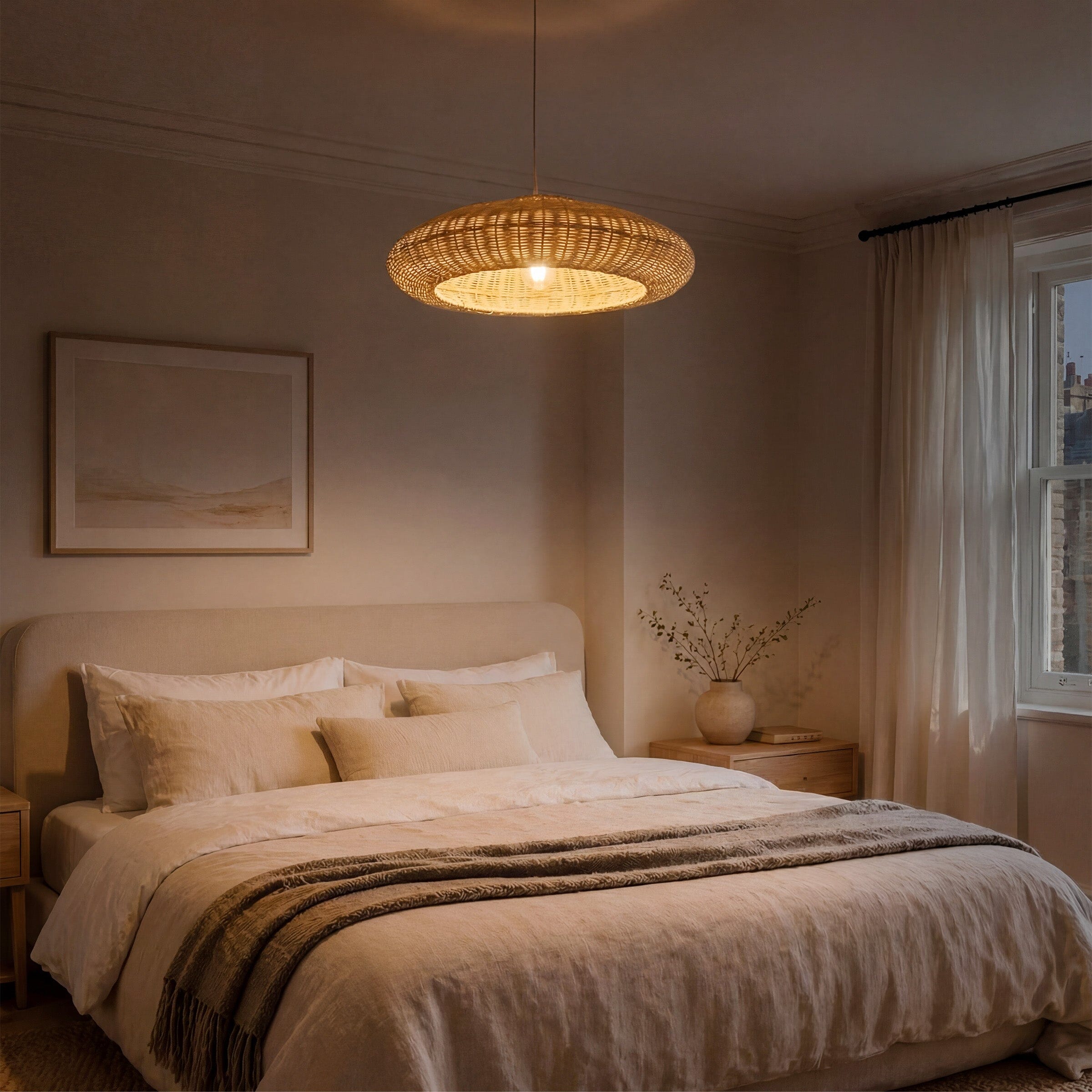 Lightsin Japanese Shell-Inspired Rattan Pendant Light Natural Serenity Lightsin UK 