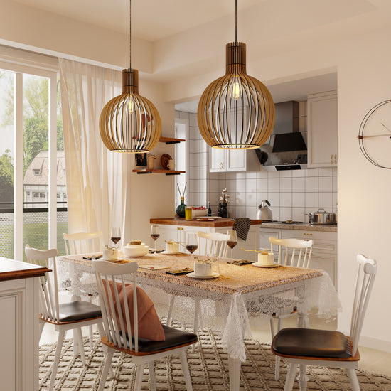 Shadome-Scandinavian LED Wooden Birdcage Pendant Light